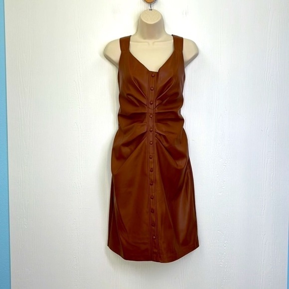 Guess - Pleather Brown Midi Button Down Strap Pocket Dress Size 4 - Picture 2 of 13